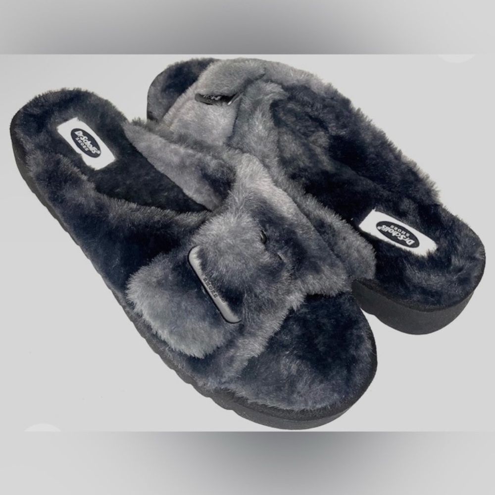 Dr Scholls faux fur slip on slide slippers NEW in box sz 9 Re $60